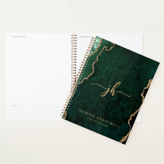 Monogram Smaragdgroen Goud Agaat 2025 Planner (Display)