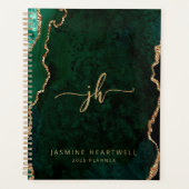 Monogram Smaragdgroen Goud Agaat 2025 Planner (Voorkant)
