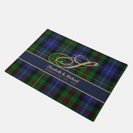 Monogram Smith Tartan Blue Green Gold Passen getro Deurmat (Schuin)