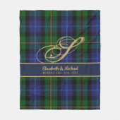 Monogram Smith Tartan Blue Green Gold Passen getro Fleece Deken (Voorkant)