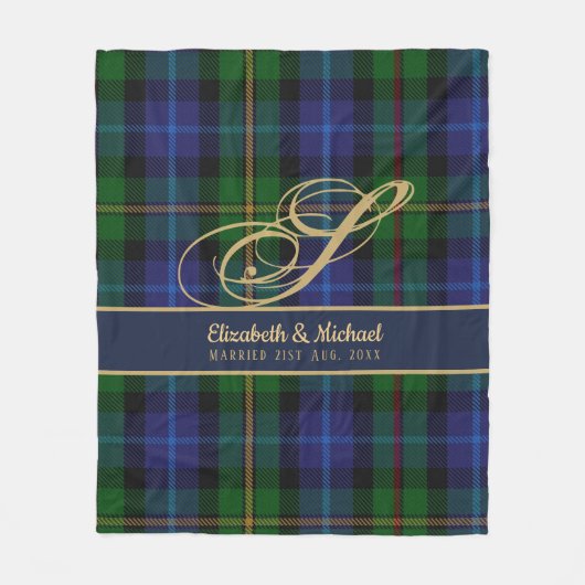 Monogram Smith Tartan Blue Green Gold Passen getro Fleece Deken (Voorkant)