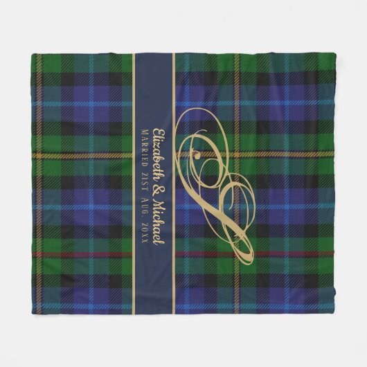 Monogram Smith Tartan Blue Green Gold Passen getro Fleece Deken (Voorkant (Horizontaal))