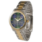Monogram Smith Tartan Blue Green Gold Passen getro Horloge (Gekanteld)