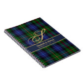 Monogram Smith Tartan Blue Green Gold Passen getro Notitieboek (Rechterzijde)