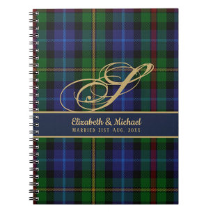 Monogram Smith Tartan Blue Green Gold Passen getro Notitieboek