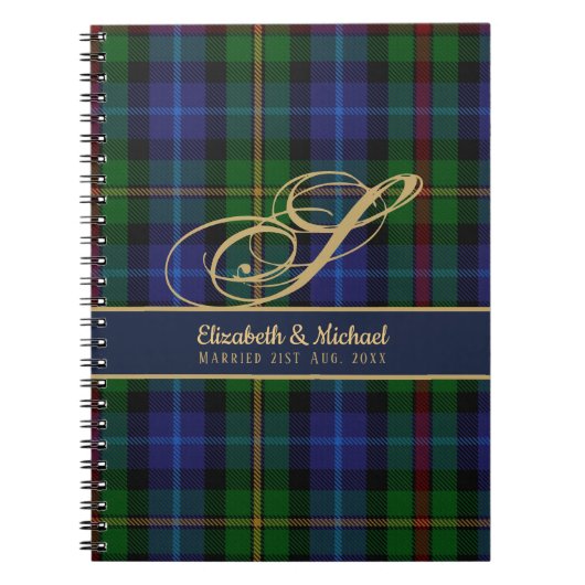 Monogram Smith Tartan Blue Green Gold Passen getro Notitieboek (Voorkant)