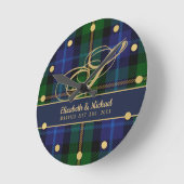 Monogram Smith Tartan Blue Green Gold Passen getro Ronde Klok (Hoek)