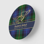 Monogram Smith Tartan Blue Green Gold Passen getro Ronde Klok (Hoek)