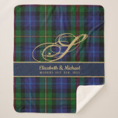 Monogram Smith Tartan Blue Green Gold Passen getro Sherpa Deken (Voorkant)