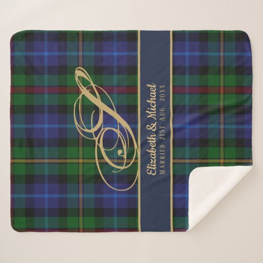 Monogram Smith Tartan Blue Green Gold Passen getro Sherpa Deken (Voorkant (horizontaal))