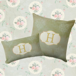 Monogram Smoky Green Faded Damask Kussen