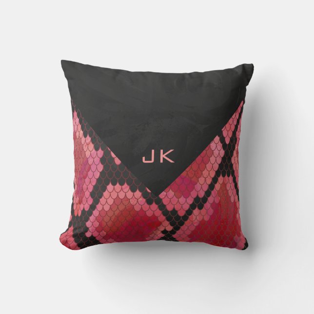 Monogram Snake Black en Red Print Kussen (Voorkant)