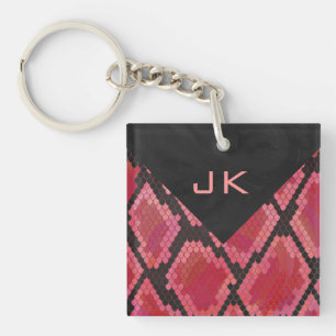 Monogram Snake Black en Red Print Sleutelhanger