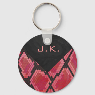Monogram Snake Black en Red Print Sleutelhanger