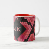 Monogram Snake Black en Red Print Tweekleurige Koffiemok (Voorkant rechts)