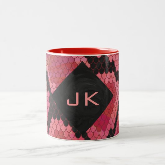 Monogram Snake Black en Red Print Tweekleurige Koffiemok (Center)