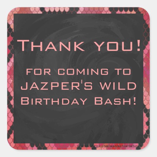 Monogram Snake Black en Red Print Vierkante Sticker (Voorkant)