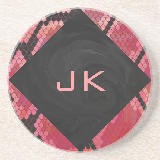 Monogram Snake Black en Red Print Zandsteen Onderzetter (Voorkant)