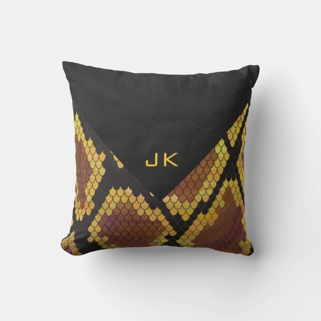 Monogram Snake Brown and Gold Print Kussen (Voorkant)