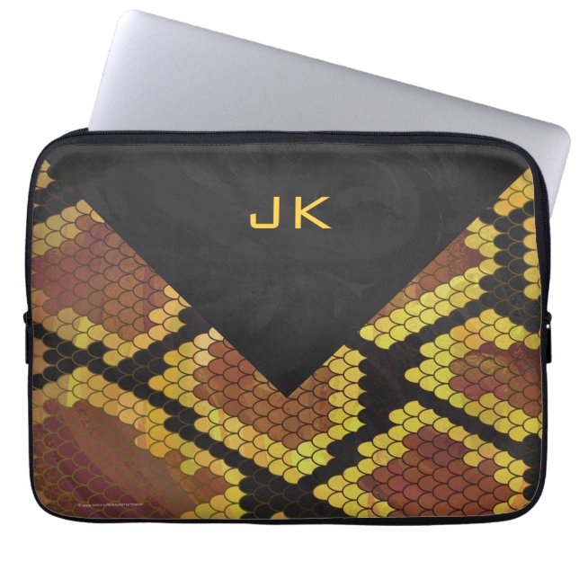 Monogram Snake Brown and Gold Print Laptop Sleeve (Voorkant)