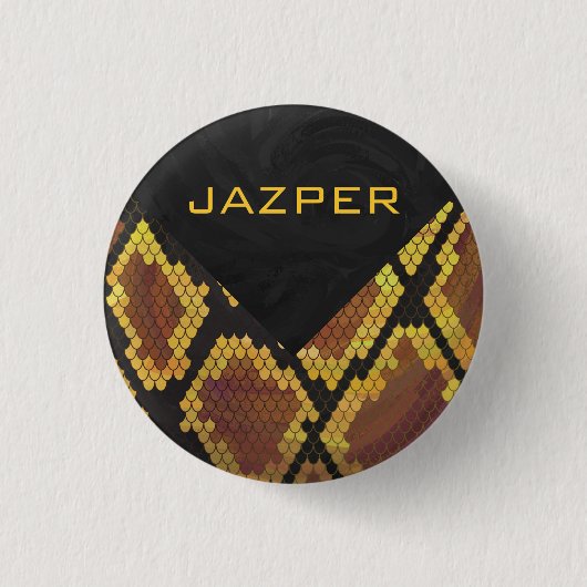 Monogram Snake Brown and Gold Print Ronde Button 3,2 Cm (Voorkant)