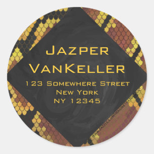 Monogram Snake Brown and Gold Print Ronde Sticker