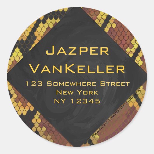 Monogram Snake Brown and Gold Print Ronde Sticker (Voorkant)