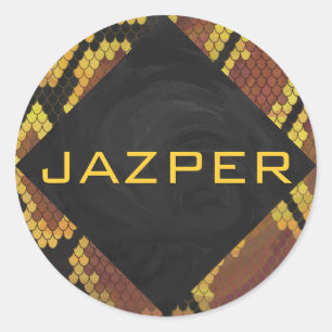 Monogram Snake Brown and Gold Print Ronde Sticker