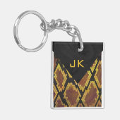 Monogram Snake Brown and Gold Print Sleutelhanger (Voorkant Links)