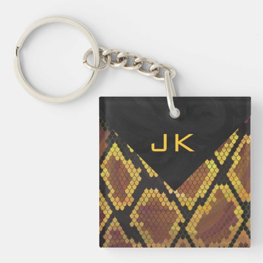 Monogram Snake Brown and Gold Print Sleutelhanger (Voorkant)