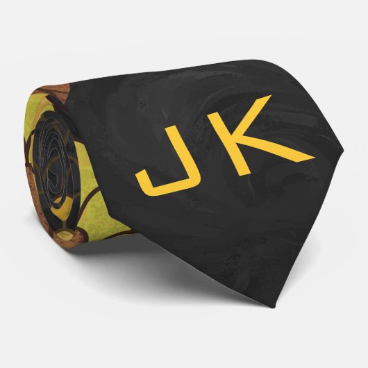 Monogram Snake Brown and Gold Print Stropdas (Opgerold)