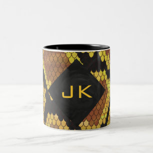 Monogram Snake Brown and Gold Print Tweekleurige Koffiemok
