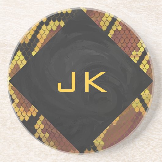 Monogram Snake Brown and Gold Print Zandsteen Onderzetter (Voorkant)