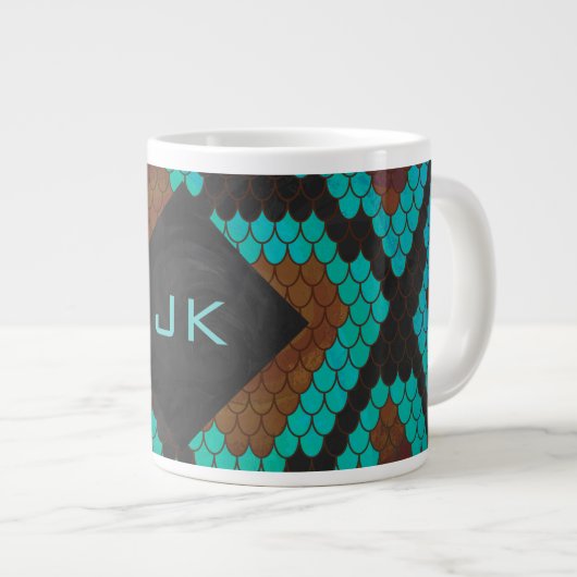 Monogram Snake Brown en Blauwgroen print Grote Koffiekop (Voorkant rechts)