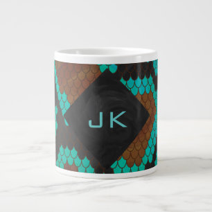 Monogram Snake Brown en Blauwgroen print Grote Koffiekop