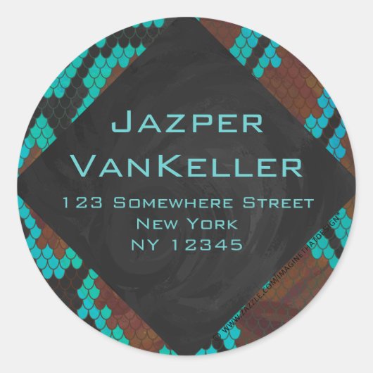 Monogram Snake Brown en Blauwgroen print Ronde Sticker (Voorkant)