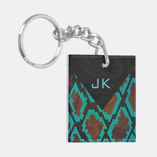Monogram Snake Brown en Blauwgroen print Sleutelhanger (Voorkant Links)