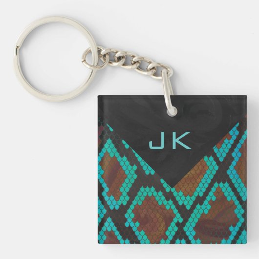 Monogram Snake Brown en Blauwgroen print Sleutelhanger (Voorkant)