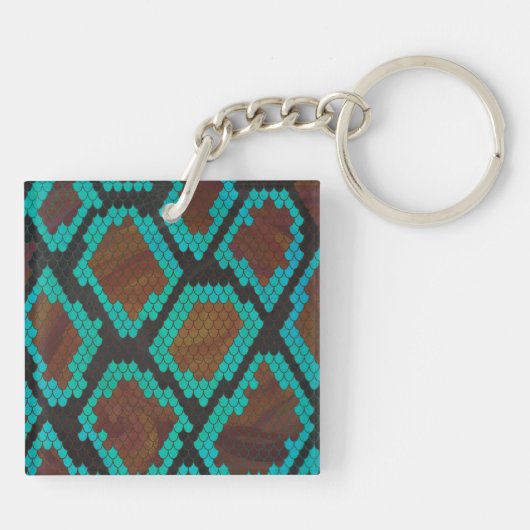 Monogram Snake Brown en Blauwgroen print Sleutelhanger (Achterkant)
