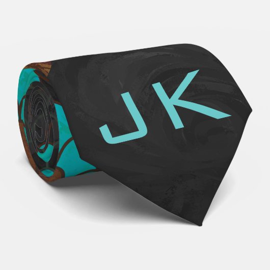 Monogram Snake Brown en Blauwgroen print Stropdas (Opgerold)