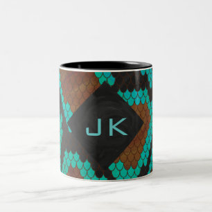 Monogram Snake Brown en Blauwgroen print Tweekleurige Koffiemok