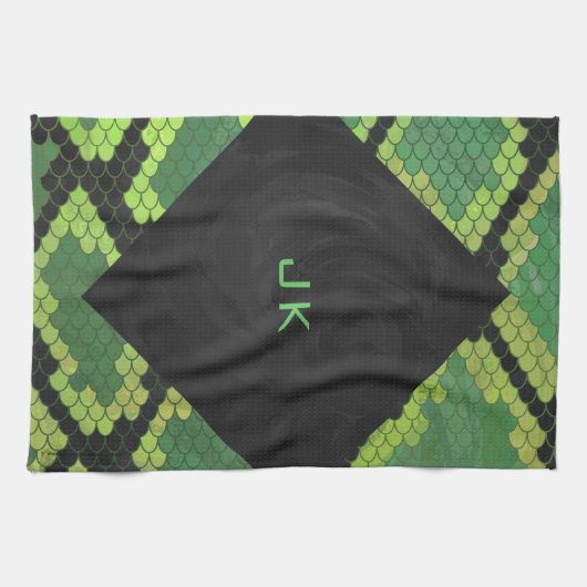 Monogram Snake Green en Black Theedoek (Horizontaal)