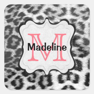 Monogram sneeuwluipaard vierkante sticker