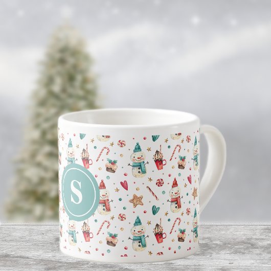 Monogram Sneeuwman & Snoep Patroon 6oz Espresso Ko Kop