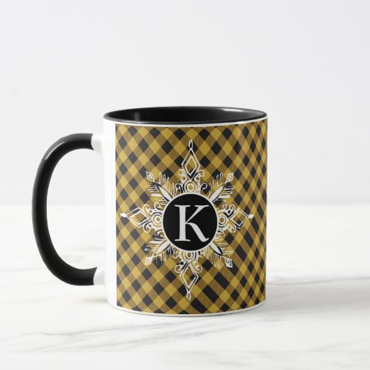 Monogram sneeuwvlok op geruite mok (Links)
