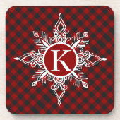 Monogram sneeuwvlok op plaid bier onderzetter (Voorkant)