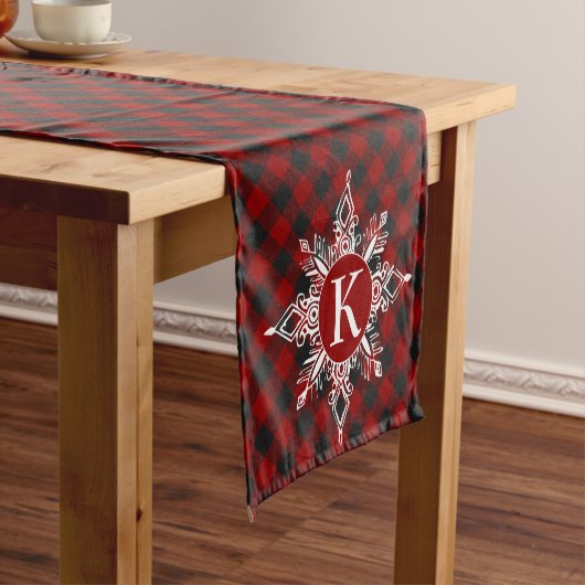 Monogram sneeuwvlok op plaid korte tafelloper (Voorbeeld)