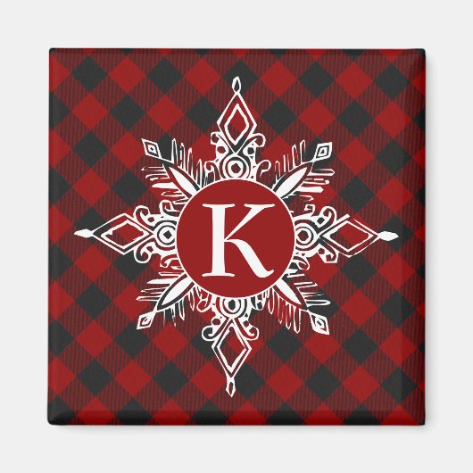 Monogram sneeuwvlok op plaid magneet (Voorkant)