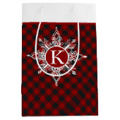 Monogram sneeuwvlok op plaid medium cadeauzakje (Voorkant)