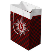Monogram sneeuwvlok op plaid medium cadeauzakje (Achterkant Gekanteld)